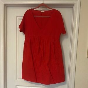 Red V-Neck Women's Top